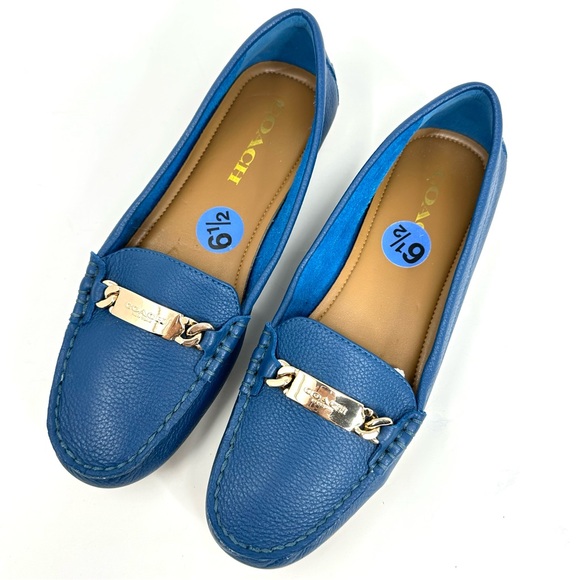 Coach Olive Blue Pebble Grain Leather Loafers Flats - Picture 8 of 15